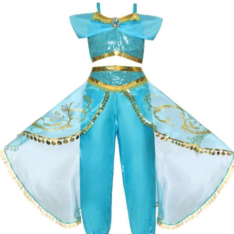 Meisjes jurk kinderen halloween kostuum cosplay kleding lil girls prinses jasmine feestjurk