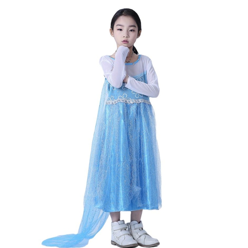 Elsa Queen Dress Girls lange mouw mesh mantel afneembare Elsa Princess Dress