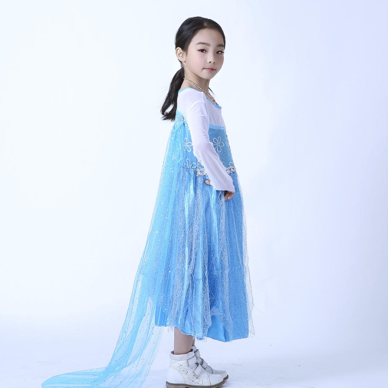 Elsa Queen Dress Girls lange mouw mesh mantel afneembare Elsa Princess Dress