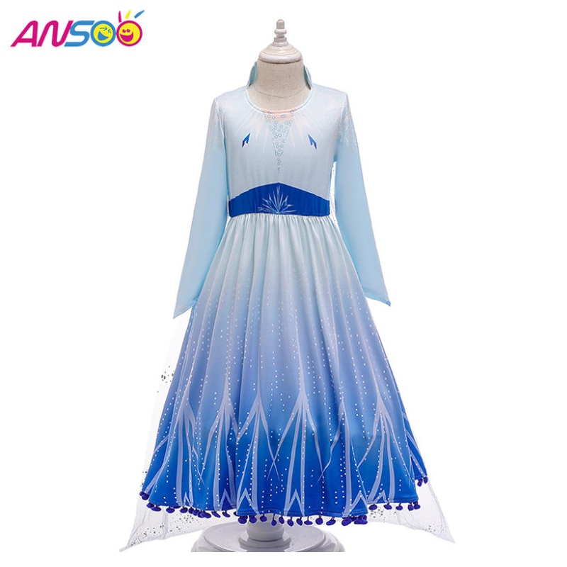 Anoo Hot Sale Elsa Anna Cosplay Costume 3pcs A Set Girls Movie Princess Dress voor 2-13 jaar oude meisjes