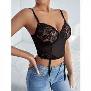 Vast contrast mesh pure kant cami top met één paar kousenband