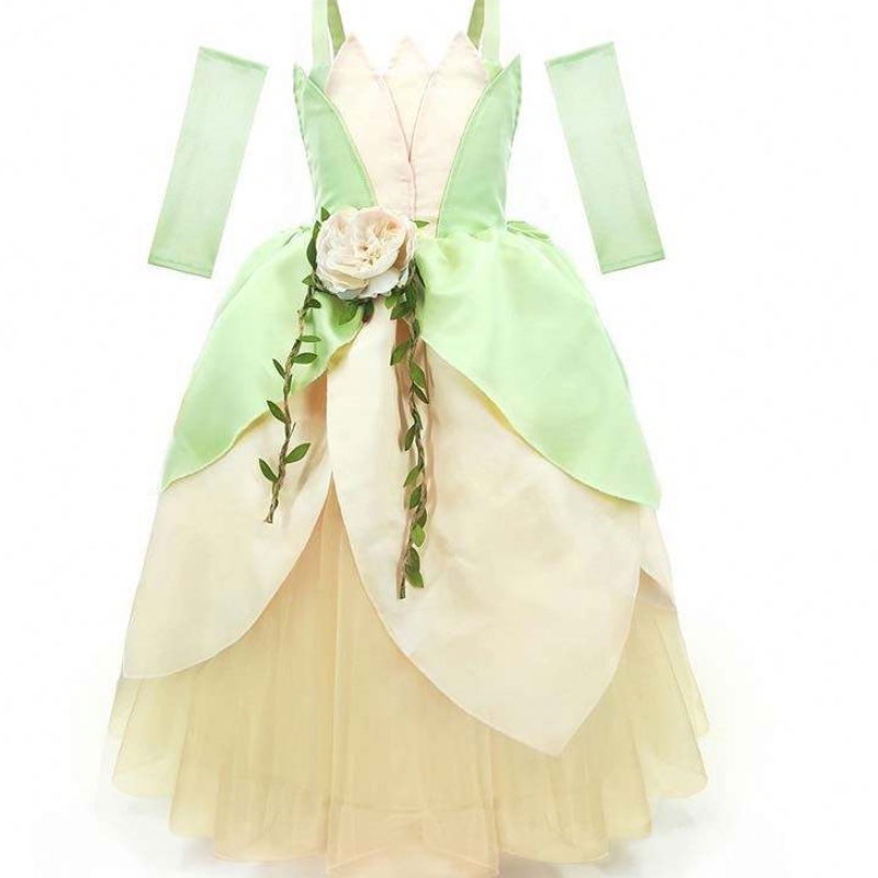 Child Birthday Party Halloween Fancy Ball Jurk Kleed de Frog Girls Princess Tiana-kostuum HCTB-006 aan