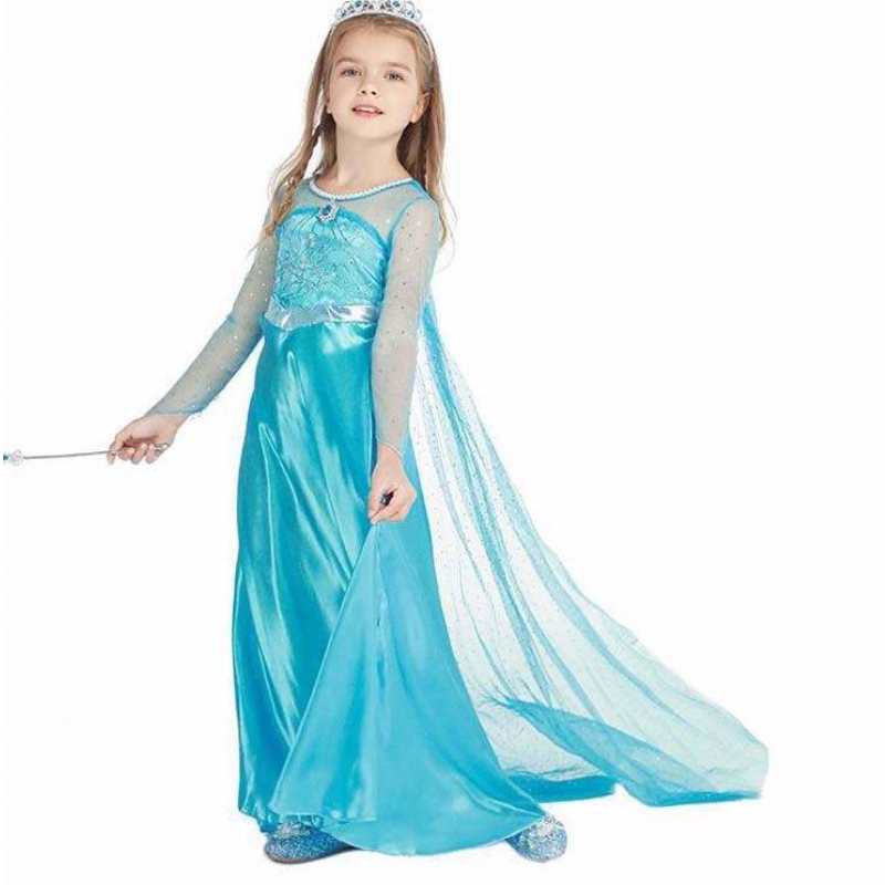 Children 's Wear Kids Party Cosplay kostuum Lange mouw pailletten meisje Elsa Dress Setnieuwe Elsa Anna Dress 3-8T HCGD-001