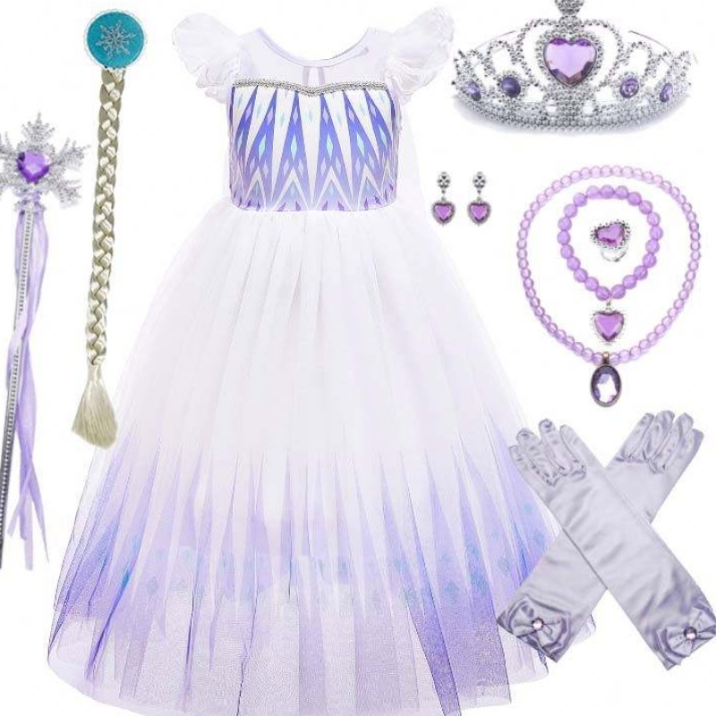 Groothandel 3-10 jaar Princess Snow Queen Elsa Queen-jurk met accessoires Crown Braid Wand HCGD-029