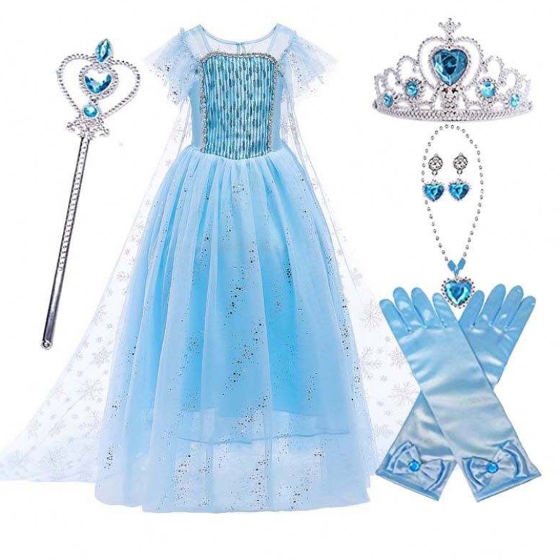 Topkwaliteit Little Girls Halloween Party Blue Elsa Princess Dress HCGD-018