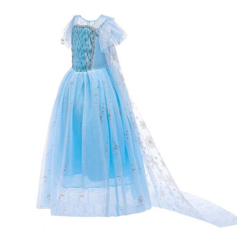 Topkwaliteit Little Girls Halloween Party Blue Elsa Princess Dress HCGD-018