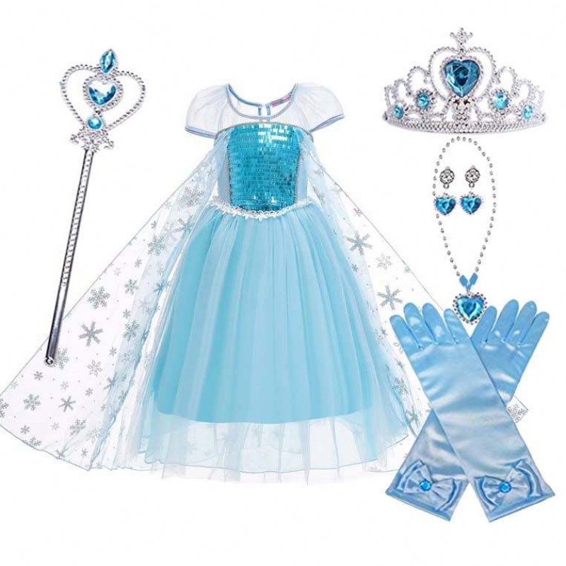 Prinses Costumes Verjaardagsfeestje verkleed Little Girls Elsa Beadings Princess Dress HCGD-044