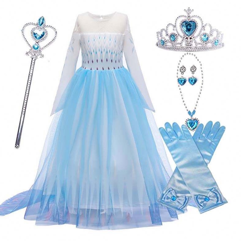 Halloween Carnival Birthday Party Cosplay Outfit Ice 2 ELSA-jurk met lange mouwen voor meisjes HCGD-009