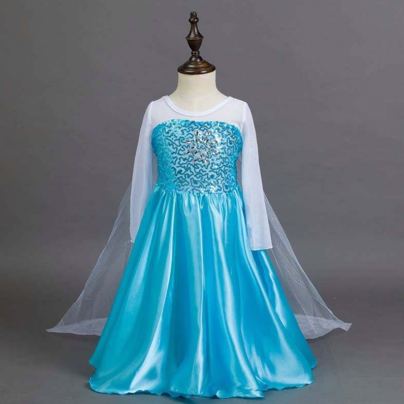 Snow Party Queen Halloween Kostuum Blue Sneeuwkoningin met lange mouwen Elsa-jurk voor meisjes met accessoires HCGD-006