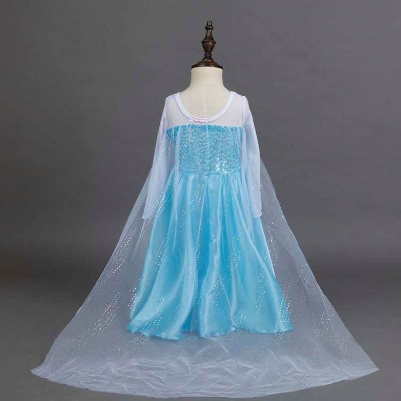 Snow Party Queen Halloween Kostuum Blue Sneeuwkoningin met lange mouwen Elsa-jurk voor meisjes met accessoires HCGD-006