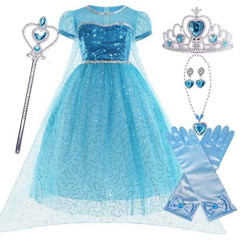 Little Princess All in One Set Crown Wand Gloves Halloween Elsa Cosplay kostuum met accessoires HCGD-026