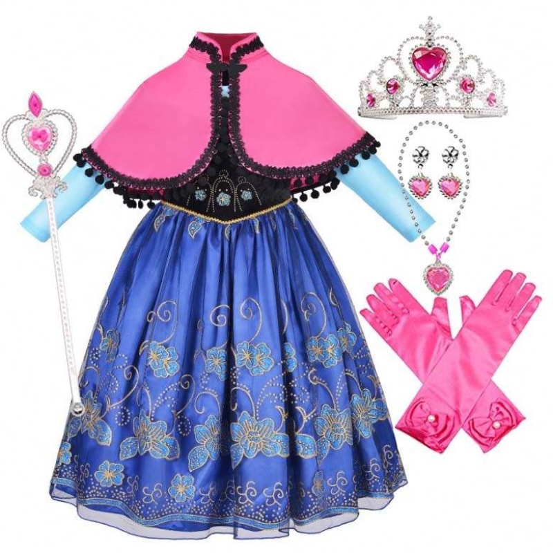 In Stock Child Cosplay kleding fantastische prinses Anna kostuum met accessoires met mantel HCGD-014