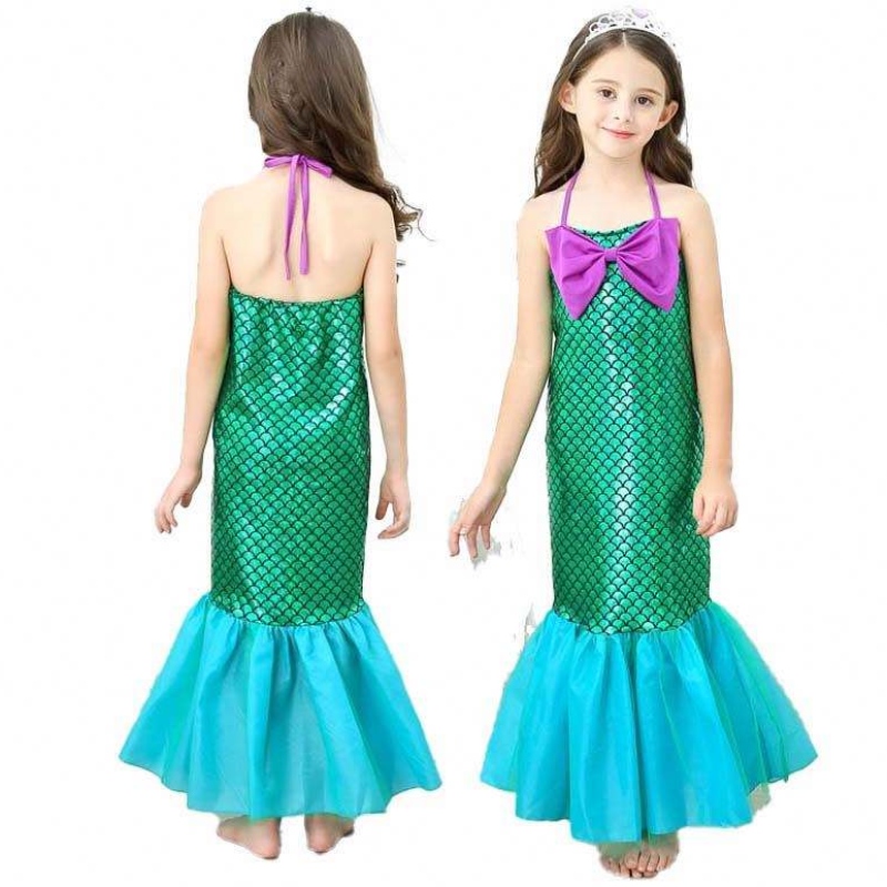 Kleed Party Little Girls Mermaid Princess Mermaid Kostuum Girl met handschoenen Crown Wand 3-10 jaar DGHC-028