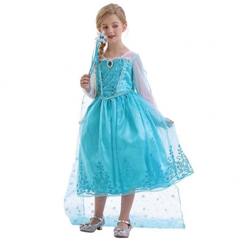 Kinderen Verjaardag Pageant Cosplay 2-10y Parnin Blue Long Sleeve Halloween Princess Elsa Dress Cosplay HCGD-039