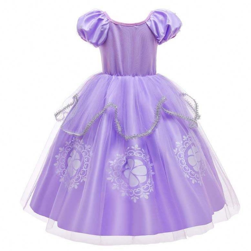 Fancy Party Purple Kids Puff Sleeve Princess Sofia Halloween-kostuum met accessoires HCRS-005