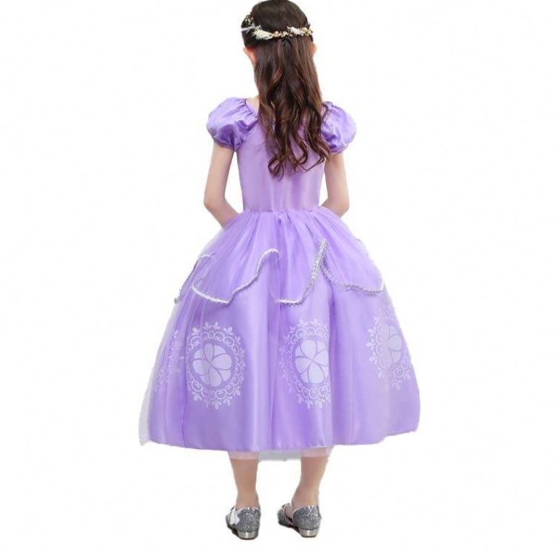 Fancy Party Purple Kids Puff Sleeve Princess Sofia Halloween-kostuum met accessoires HCRS-005