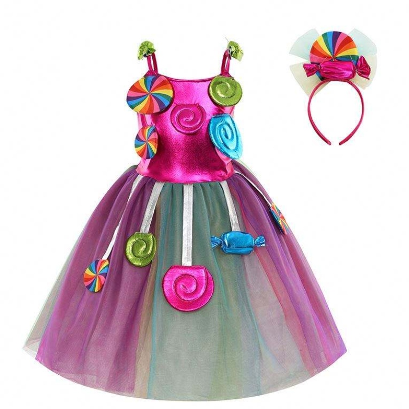 Meisjes Verjaardagswedstrijd verkleed Rainbow Tulle Dresses Candyland kostuums met hoofdband DGHC-081