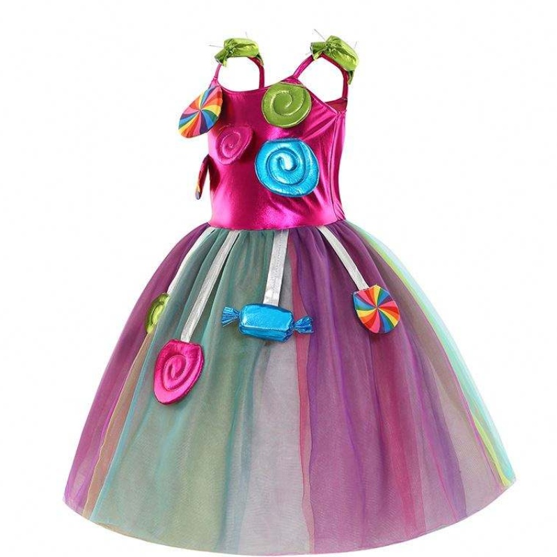 Meisjes Verjaardagswedstrijd verkleed Rainbow Tulle Dresses Candyland kostuums met hoofdband DGHC-081