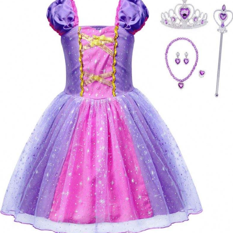Rapunzel Princess Dress Dress van hoge kwaliteit voor feestfilms Tangled personages cosplay meisjes verjaardagsfeestje jurk voor 1-4 jaar