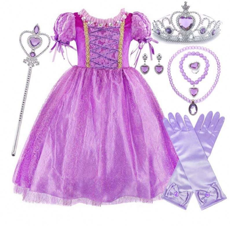 Gadgets 2022 Little Girls Purple Color Rapunzel Princess Dress met accessoires HCRS-006