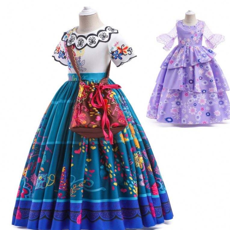 Factory Direct aanbod Nieuw Carnival Kids Party Cosplay Kostuum Isabella Purple Encanto-jurk voor kinderen HCIS-001