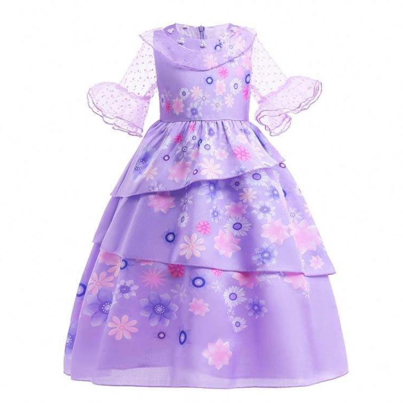 Factory Direct aanbod Nieuw Carnival Kids Party Cosplay Kostuum Isabella Purple Encanto-jurk voor kinderen HCIS-001