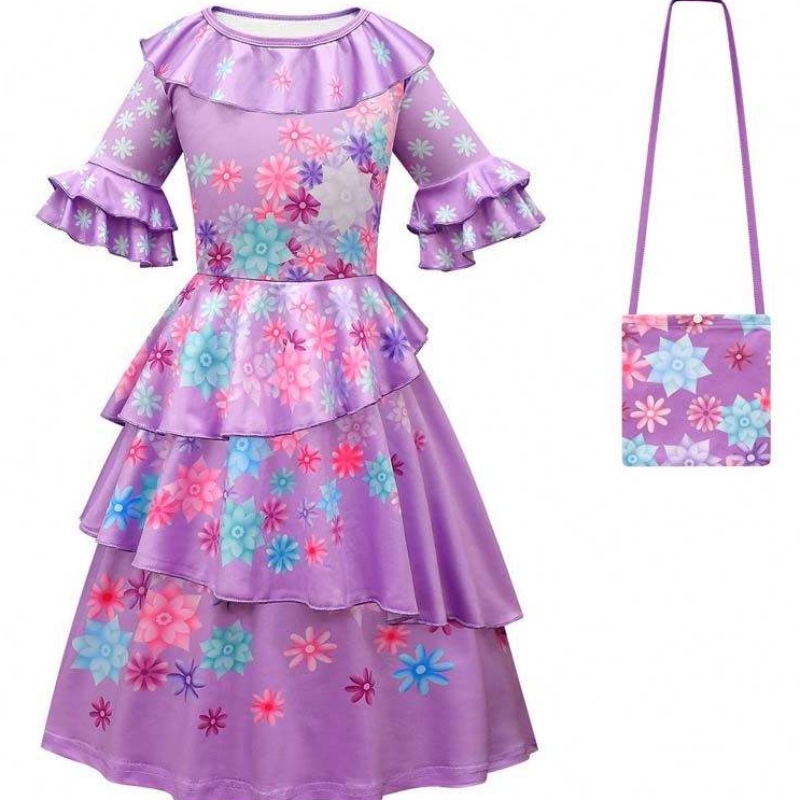 Nieuw product 2022 Kids Girls Mirabel Madrigal Cosplay Outfit verkleed encanto Isabela-jurk met taspruik HCIS-006