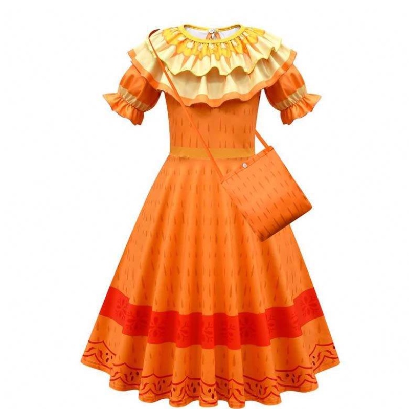 Nieuw product 2022 Kids Girls Mirabel Madrigal Cosplay Outfit verkleed encanto Isabela-jurk met taspruik HCIS-006