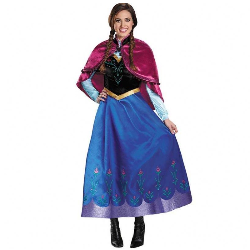 Bestseller 2022 Volwassen Elsa Anna Cosplay Woman Halloween kostuum Princess Jurk volwassen Anna kostuum met Cloak HCGD-053