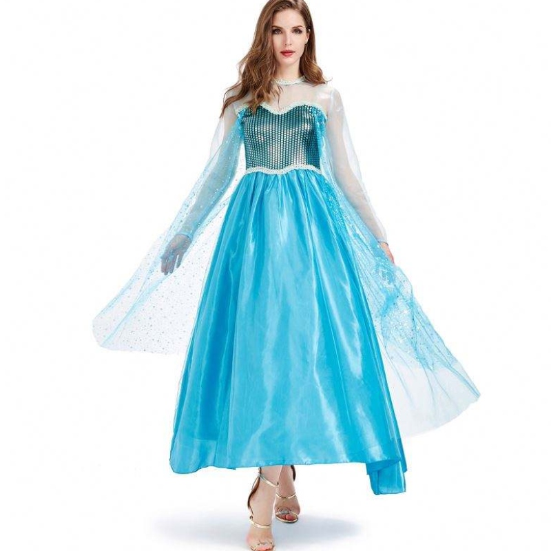 Novedades 2022 Halloween Cosplay Fancy Party Kleed Blue Long Elsa kostuum volwassen HCGD-054