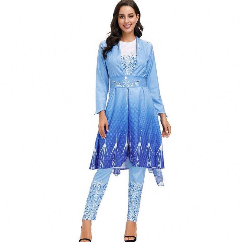 2022 Nieuw aankomsten volwassen sneeuwkoningin Elsa Cosplay Halloween kostuum vrouwen HCGD-055