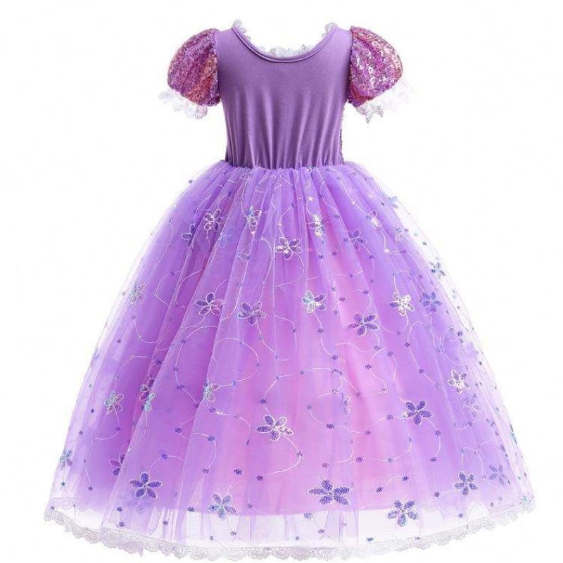 Girls Princess Kostuum Rapunzel Puff Sleeve Pasplay Cosplay Dress Purple met accessoires HCRS-007