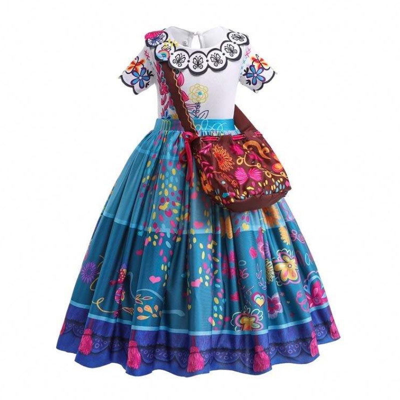 2022 Kinderen Encanto Madrigal Princess Skirts Outfits Blue Mirabel-jurk van Encanto met tas 100-160 cm HCIS-001