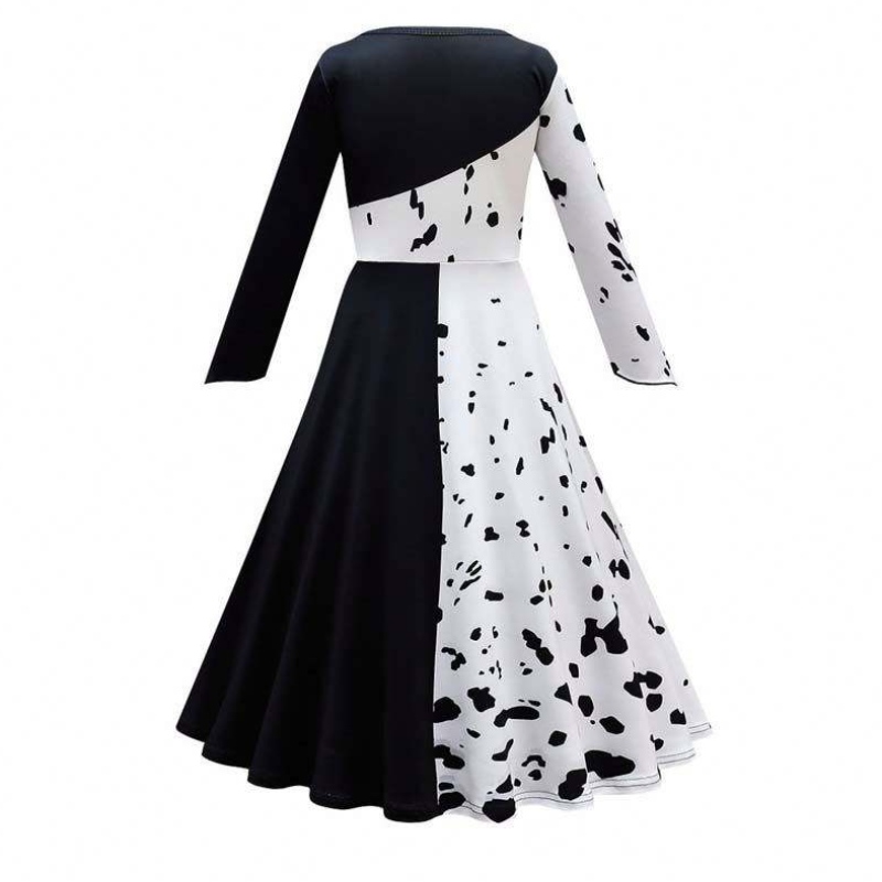 Halloween cosplay kostuum meisjes zwart witte rollenspel cruella kostuum volledige set dghc-141