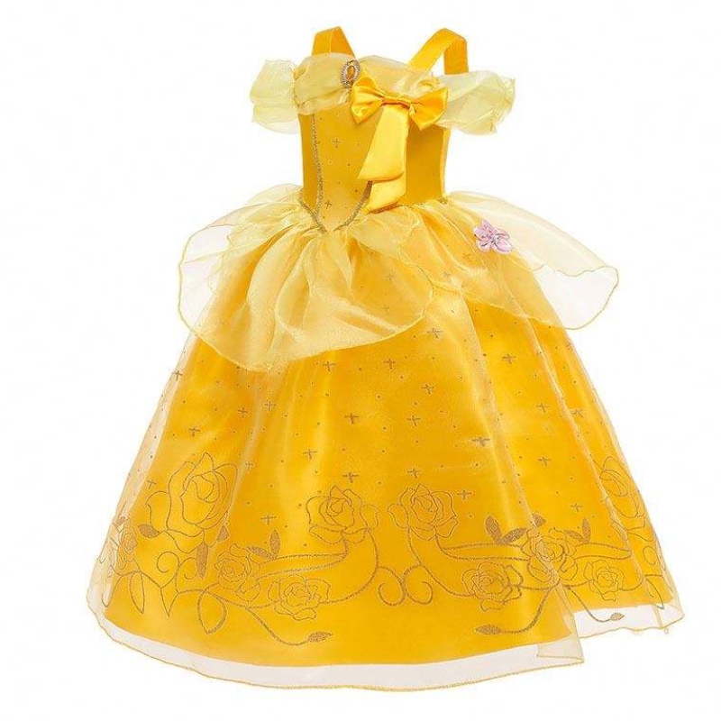 Halloween Christmas Outfits Little Girl Geel gelaagde klassieke kinderen Belle Princess-jurken met accessoires HCBL-005