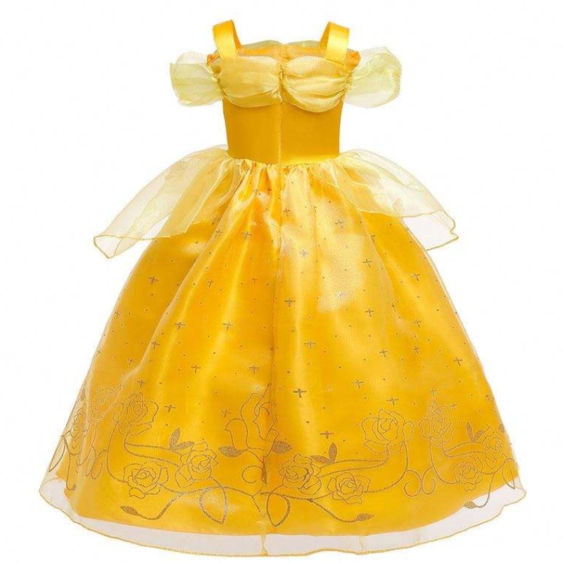 Halloween Christmas Outfits Little Girl Geel gelaagde klassieke kinderen Belle Princess-jurken met accessoires HCBL-005