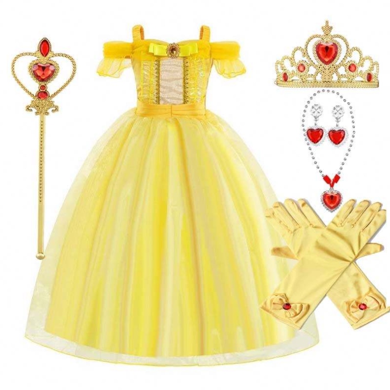 Halloween Birthday Party Cosplay kostuum voor kinderen Princess Belle Ballroom jurk HCBL-006