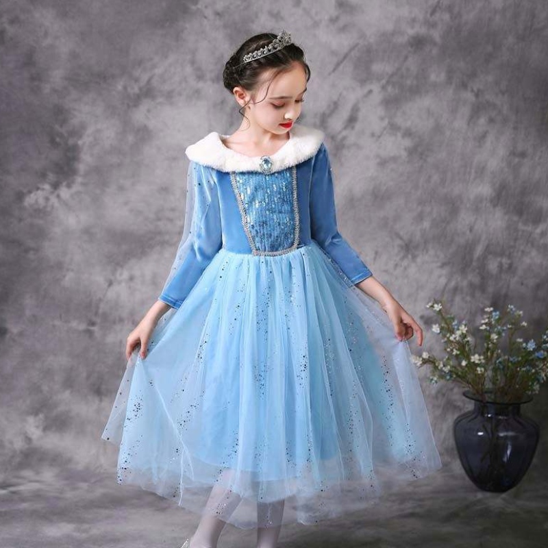 Halloween Cosplay Winter Warm Fancy Dress Up Elsa Dress Cosplay kostuum met Cape HCGD-045