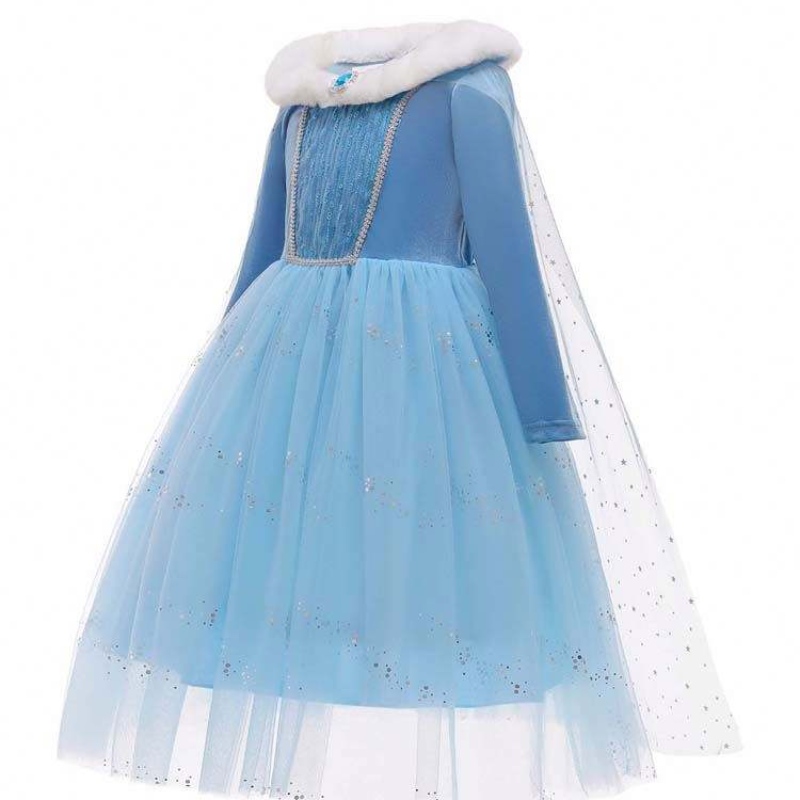 Halloween Cosplay Winter Warm Fancy Dress Up Elsa Dress Cosplay kostuum met Cape HCGD-045