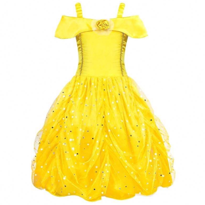 Fancy Halloween Kerstfeest Verjaardagsfeestje Carnaval Yellow Ballgown Princess Kleed Little Girl Belle-jurken HCBL-007