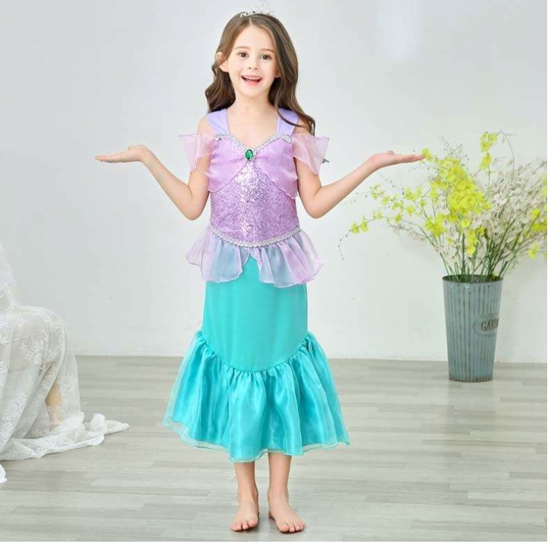 Prinses Little Girls Pailletten Mermaid Jurk voor meisje 6to7 jaar met sieraden HCMM-006