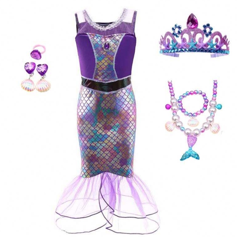 Prinses Little Girls Pailletten Mermaid Jurk voor meisje 6to7 jaar met sieraden HCMM-006