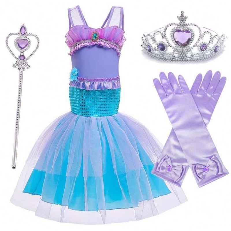 Prinses Little Girls Pailletten Mermaid Jurk voor meisje 6to7 jaar met sieraden HCMM-006