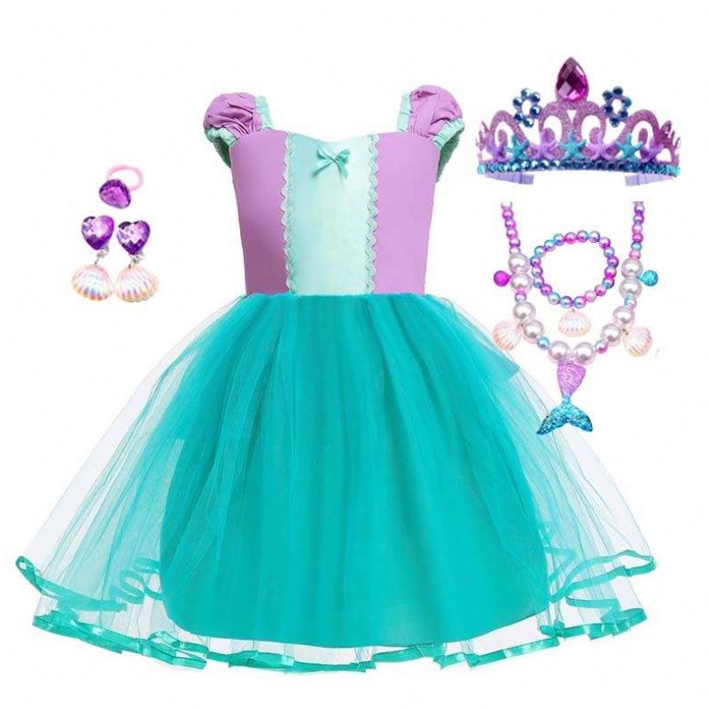 Little Angel Mermaid Alice Child Princess Fluffy Blue Tutu Mermaid Theme Jurk voor babymeisje HCMM-008