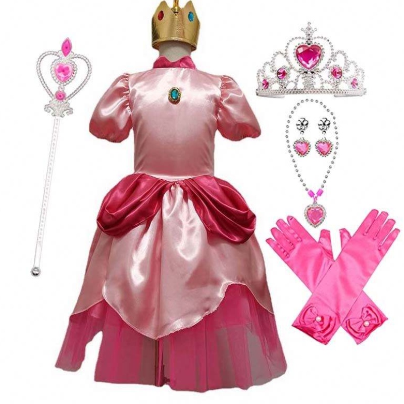 Carnaval cosplay babymeisjes feest kerst super broer cartoon roze prinses perzik kostuum met kroon hcmu-006