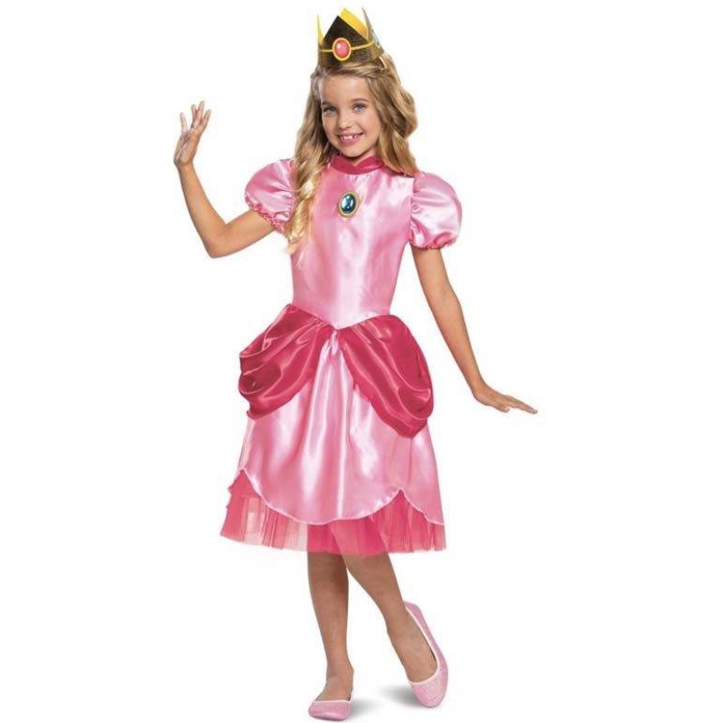 Carnaval cosplay babymeisjes feest kerst super broer cartoon roze prinses perzik kostuum met kroon hcmu-006