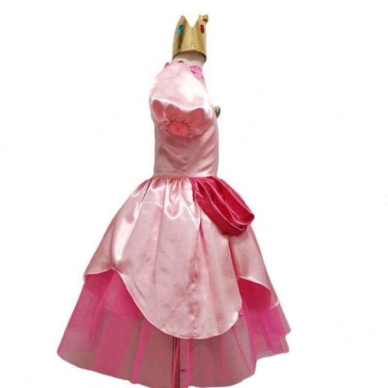 Carnaval cosplay babymeisjes feest kerst super broer cartoon roze prinses perzik kostuum met kroon hcmu-006