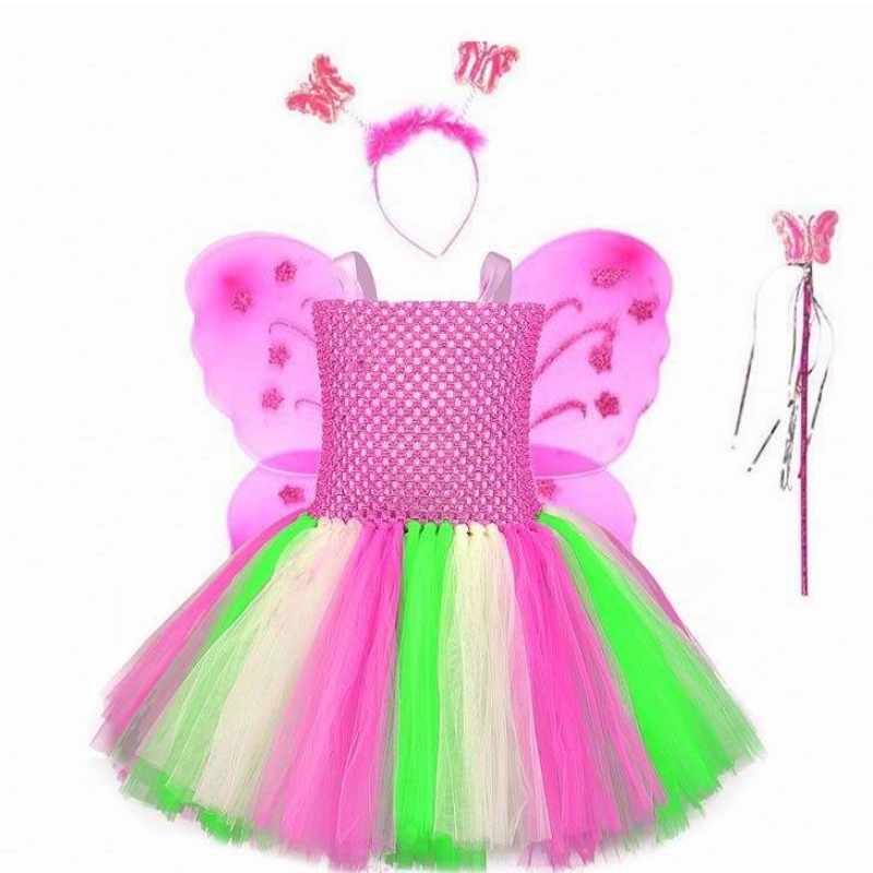 Kerstmiskinderen Verjaardagsfeestje Meisjes Mesh Tutu Butterfly Fairy Costume Kids HCMU-013