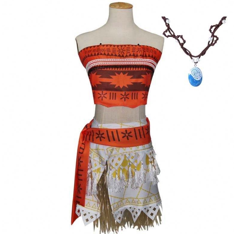 Halloween Party volwassen kinderen Cosplay Vaiana Princess Moana volwassen kostuumjurk met ketting HCMO-005