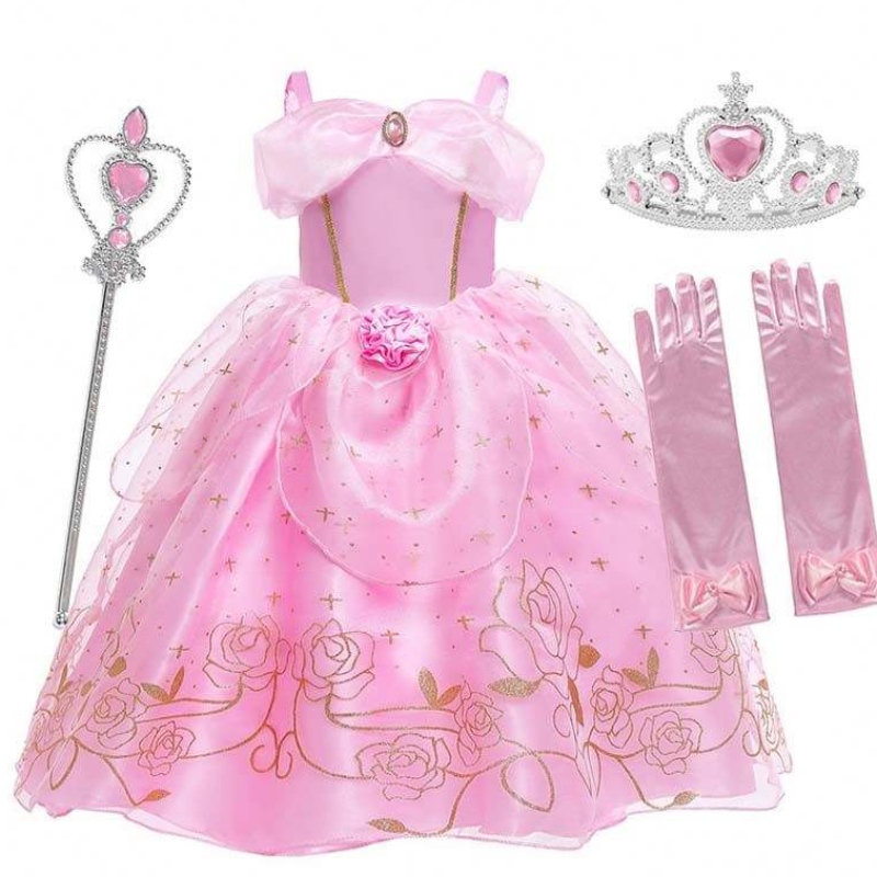 Kid Princess Dress Girl Summer Fancy feestkleding Roze prinses Aurora kostuum HCSP-012